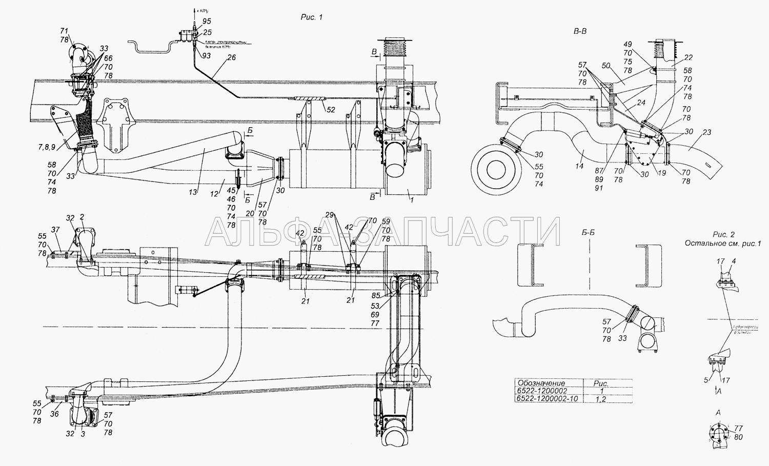 6522-1200002 Установка системы выпуска (6520-1201010 Глушитель выпуска) 